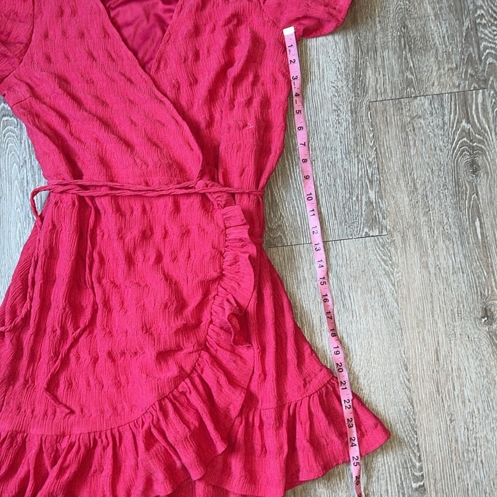 MNG by Mango Textured Wrap Ruffle Mini Dress- Fuchsia/Red Size 8 summer - Picture 5 of 7